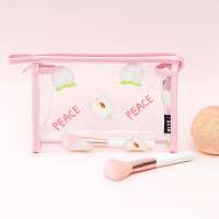 Wholesale 3D Printing peach fruit design travel transparent pvc clear pink cosmetic bag with zipper